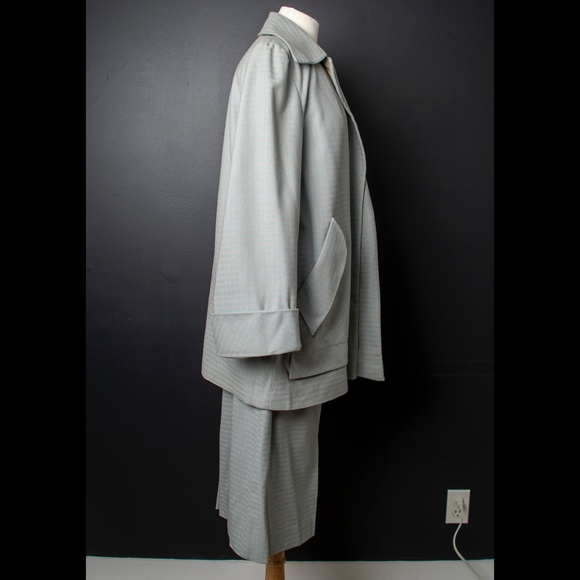 50s Dress Suit Horizontal Blue Mauve Stripe - Picture 5 of 12